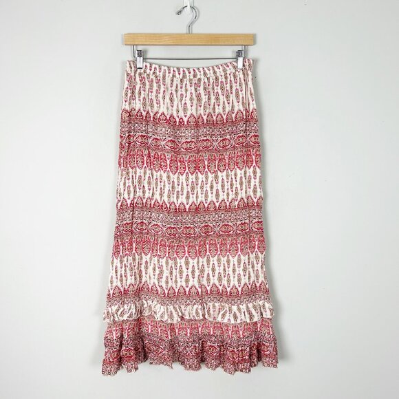 Lifestyle Boho Hippie Patterned Ruffle Maxi Skirt Fall Festival Size Petite Medi - Picture 1 of 5